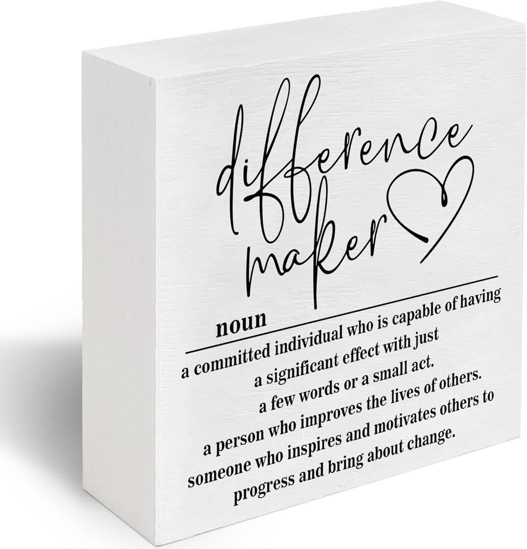 Difference Maker Sign Office Decor Gifts For Teacher Mentor Coach Boss, Motivational Farmhouse Decorative Positive Office Desk Accessories Wood Plaque -B01