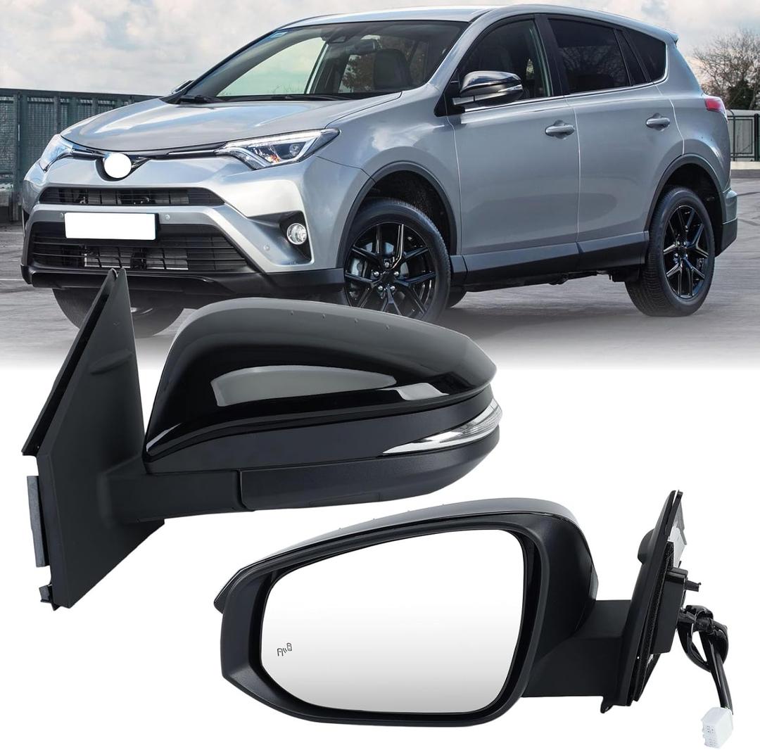Left Driver Side Mirror Compatible with Toyota RAV4 2013-2018 Heated with Blind Spot Detection with Turn Signal Light Power Glass Manual Folding 8 Pins Black
