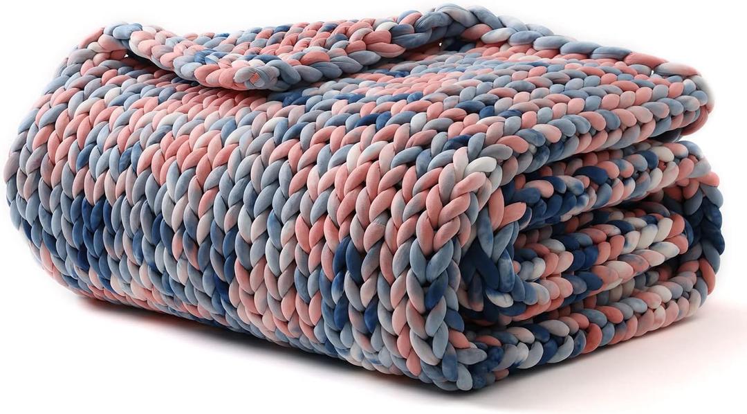 YnM Weighted Blanket, Handmade Chunky Knitted Design, Soft and Cozy, Temperature Regulating and Breathable, Machine Washable Throw for Sleep or Home Decor (Pink Sky Tie-Dyed, 60x80 Inch, 20lbs)