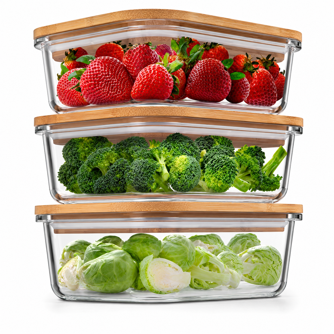 Glass Food Storage Containers with Bamboo Lids (3 Pack, 36 Ounce) Eco Friendly Meal Prep Containers Airtight – Plastic Free, BPA Free