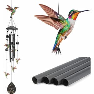 Hummingbird Wind Chimes Outdoor Durable Black Metal Windchimes Garden Patio Decor Hummingbirds Gifts for Women/Men, Garden/Yard Decor, Memorial/Birthday Gifts for Grandma/Mom, Birds Chimes for Outside