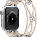 Newlibery Beaded Bracelet Compatible with Apple Watch Band 41mm 38mm 44mm 42mm 45mm 46mm 49mm Women Boho Braided Solo Loop Nylon Stretchy Dressy Strap for iWatch Serie11/10/9/8/7/6/5/4 SE 3/2/1 Ultra