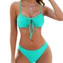 ZAFUL Women High Cut Bikini Sets String Sexy Swimsuit Two Piece Underwire Bathing Suit Brazilian Cheeky Cut Out Cute Swimwear Turquoise M