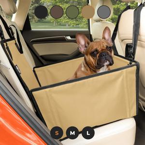 Extra Stable Dog Car Seat - Reinforced Car Dog Seat for Medium-Sized Dogs with 4 Fastening Straps - Robust and Waterproof Pet Car Seat for The Back Seat of The Car (S Size, Brown)