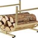 MyGift Modern Firewood Storage Rack with Brass Tone Metal U-Shape Frame, Compact Freestanding Fireplace Fire Starter Kindling Split Log Holder Elevated Wood Caddy