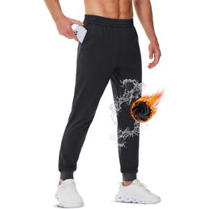 TACVASEN Men's Fleece Lined Joggers with Pockets Winter Warm Sweatpants Water Resistant Gym Workout Athletic Pants Men (36, Black)