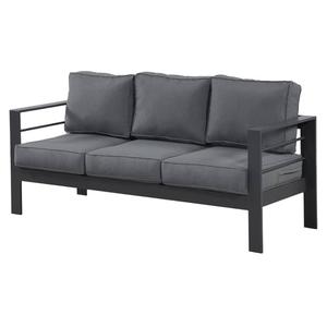 Wisteria Lane Patio Furniture Aluminum Sofa, All-Weather Outdoor 3 Seats Couch, Gray Metal Chair with Dark Grey Cushions
