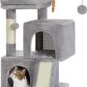 PAWZ Road Cat Tree, 30 Inches Cat Tower with Dual Condos for Indoor Cats, Plush Cat House with Padded Perch, Scratching Ramp and Posts and Replaceable Balls-Gray