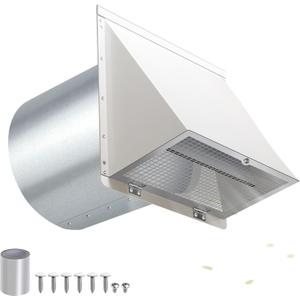 6 Inch Hooded Wall Vent with Screen and Damper,6 Inch Exhaust Vent Cover Cap for Outdoor Kitchen Range Hood Dryer Ventilation,Outside Wall Mount Extractor for House Air Exhaust,Galvanized Steel,White