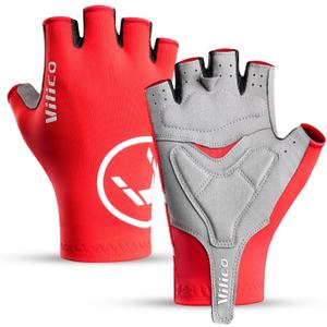 Half Finger Cycling Gloves - Breathable, Gel Padded & Shock-Absorbing Mountain/Dirt Bike Gloves for Men & Women (red)