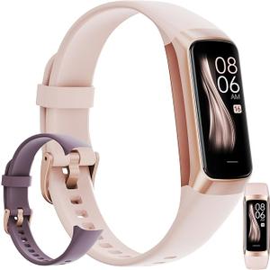 Fitness Tracker, Step Tracker Sport Bracelet Pedometer Calories Women, 1.1" AMOLED Smartwatch 3ATM Waterproof with Blood Pressure/Heart Rate Monitor for Men, Smart Watch for Android/iOS Phones (Pink)