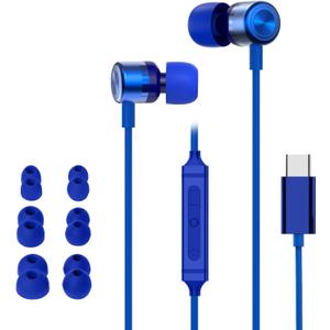 MORMOQUE USB C Headphones for iPhone 15 16 17,for Samsung S20-S23 A53 A54 Type C Wired Earbuds,Built-in Microphone Hi-Fi Bass Earphones,4.9ft Long Cord Magnetic in-Ear Ear Buds with 6 Ear Tips(Blue)