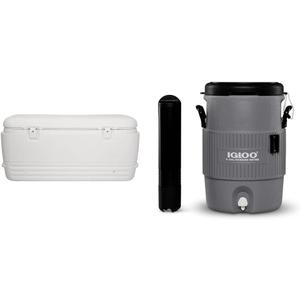 Igloo Polar 120 Qt. Cooler & 5 Gallon Portable Sports Cooler Water Beverage Dispenser with Flat Seat Lid, Gray, 4 Qt
