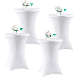 Wolkemer 4 Pack 32x43 Inch Spandex Cocktail Cover White Stretch Table Cloths Fitted Tablecloth High Top Square Coners Table Covers for Wedding Birthday Party Bar Banquet Round Tables