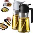 TrendPlain 16oz/470ml Glass Olive Oil Sprayer for Cooking 2 in 1 Olive Oil Dispenser Bottle for Kitchen Gadgets and Air Fryer Accessories, Salad, BBQ - Black & Ash