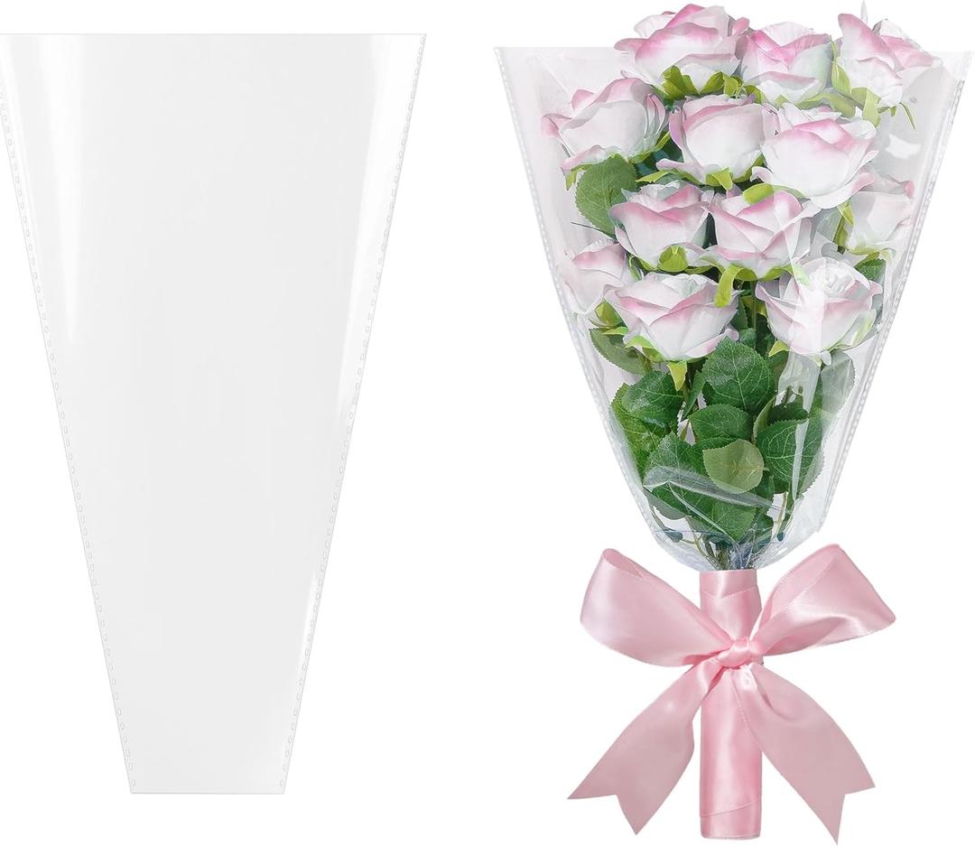 JOYIT Clear Flower Bags for Bouquets, 100PCS Wrapping Papers 13.8in x 18in, Wrapping Bags, Floral Sleeves for Floral bouquets Packaging