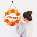 3 x Fall Wreaths for Front Door Decor Foldable Welcome Sign Autumn Thanksgiving Harvest Hanging Decorations for Home Porch Wall