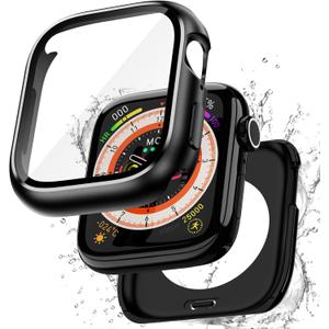 Metal Waterproof Case Compatible for Apple Watch Cover 46mm Series 11 10 with Built-in Tempered Glass Screen Protector, 2 in 1 Full Metel Coverage Bumper for iWatch 46 mm Black