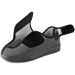 Ravelier Men's Diabetic Wide Width Breathable Waffle Knit Adjustable Slipper with Anti-Slip Indoor Outdoor Sole, 13"