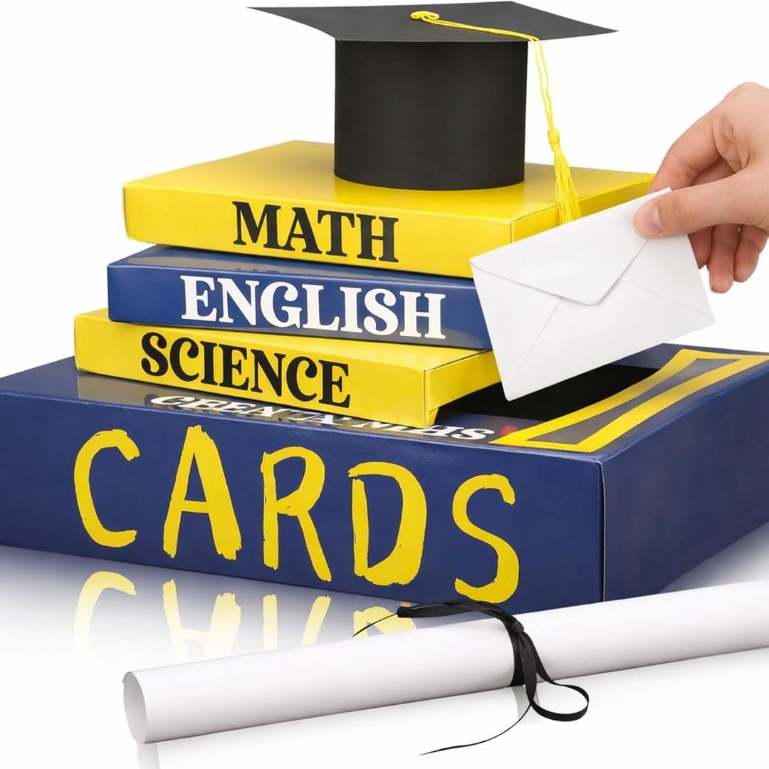Tinlade 6 Pcs End of Year Graduation Tables Centerpieces Class of 2026 Graduation Card Box Holder Paper Book Stack Sign Table Toppers Congratulation for High School College Bachelor Party(Blue)