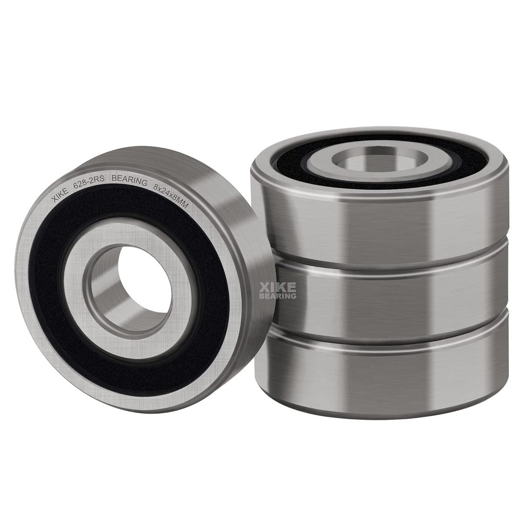 XiKe (4 Pack) 628-2RS Double Sealed Deep Groove Ball Bearings, 8x24x8mm, Pre-Lubricated for High RPM, Chrome Steel P6, ABEC 3