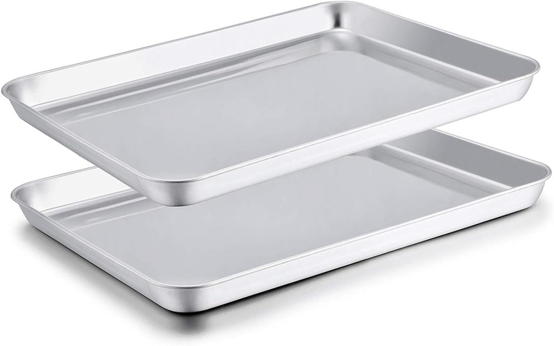 TeamFar Baking Sheet Set of 2, Baking Pans Tray Cookie Sheet Stainless Steel, Non Toxic & Healthy, Mirror Finish & Rust Free, Easy Clean & Dishwasher Safe (16inch)