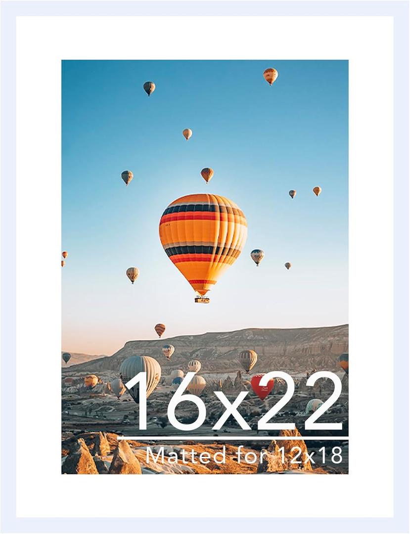 JCJMY 16x22 Picture Frame with 12x18 Mat, Display Photo 12x18 with Mat or 16 x 22 Without Mat, Wall Hanging Large 16 by 22 Poster Frame with Plexiglass, White