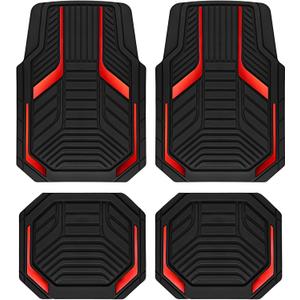 PIC AUTO Heavy Duty Rubber Floor Mats, Red Aluminum Film Car Mats Set, Front and Rear Car Mats with Anti-Slip Backing, All Weather Protection, Trim-to-Fit for Automotive SUV, Sedan, Van