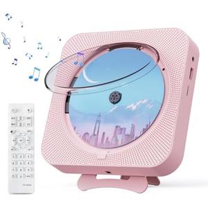 MICOCIOUS Portable CD Player with Bluetooth Desktop CD Player for Home CD Music Players with Remote Control,Timer,Built-in Dual Speakers with LED Display Home Audio Boombox FM Radio (Pink)