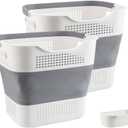 JOSUCLEN Collapsible Laundry Basket Plastic, 35L Foldable Laundry Basket for Small Spaces, Plastic Laundry Hamper with Handles, Pop up Laundry Basket Organizer Container2 pack+1small basket