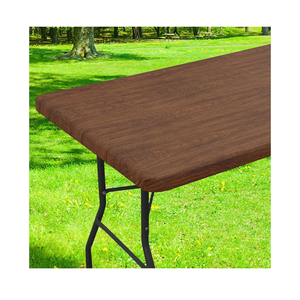Smiry Rectangle Table Cloth Cover, Waterproof Elastic Fitted Picnic Tablecloth for 4 Foot Tables, Wipeable Flannel Backed Vinyl Tablecloths for Camping, Dining, Outdoor (Brown, 24" x 48")