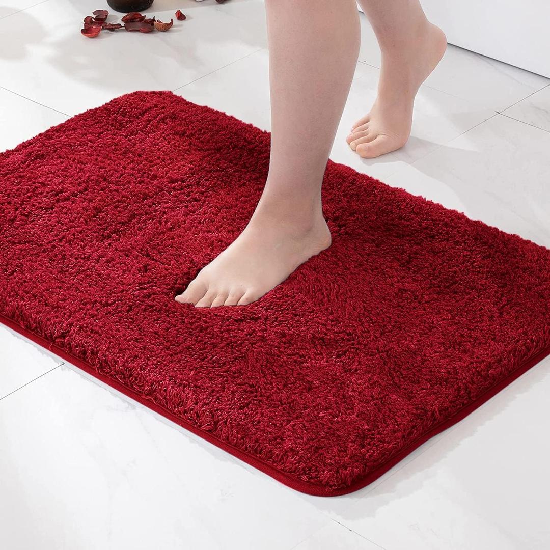 MIULEE Red Bathroom Runner Rugs, Soft Absorbent Microfiber Long Bath Rugs Non Slip Quick Dry Fluffy Bath Mats for Bathroom Floor, Machine Washable, 24x48 Inch
