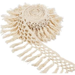 AHANDMAKER 5 Yards 14.5mm Wide Tassel Trim Cotton Tassel Fringe Boho Macrame Tassel Boho Long Fringe for Sewing Accessories DIY Crafts Drapery Curtain Pillow Home Decoration Carpet Lamp