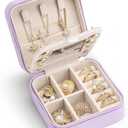 Vlando Small Travel Jewelry Box Organizer - Girls Women Gift Rings Earrings Necklaces Jewelry Storage Display Case with Mirror Purple