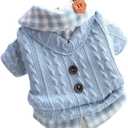 Dog Princess Sweater for Small Dogs Thick Shirt Plaid Clothes Costume Pet Girl Cute Coat Outfits Fall Costumes Winter Dog Sweaters (M,Blue)