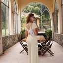 XXTAXN Women's Caual Fashion Crew Neck Short Sleeve Ruched Waist Backless Tie Wide Leg Long Pant One Piece Jumpsuit (L)