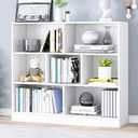 IOTXY Open Shelf Low Bookcase - Wooden 3-Tier Floor Standing Display Cabinet Organizer with Base, 7 Cubes Short Horizontal Bookshelf in Warm White, 80CM Base