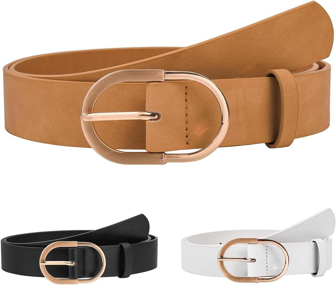 Women Belts Faux Leather for Jeans Fashion Belt with Gold Buckle Ladies Dress Belt (M:Suit waistline 29"-35")