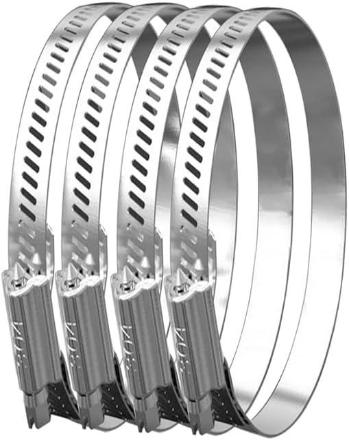 YONYONICE 8 Inch Diameter SUS304 Stainless Steel Hose Clamps (4-Pack) - Adjustable 194-216mm Worm Drive Clamp for Air/Water Duct Collection.