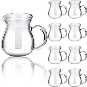 Suclain 8 Pcs Glass Creamer Pitcher Transparent Milk Pourer Mini Milk Pitcher Small Glass Pitcher Mini Carafe Coffee Mug Coffee Pot Creamer Pitcher for Milk Coffee Tea Syrup (Normal, 4 oz)