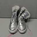 BABUDOG Womens Warm Fur Lined Mid-Calf Boots Waterproof Winter Snow Boots Non-slip Lace up Combat Boots (Size 9, Silver)