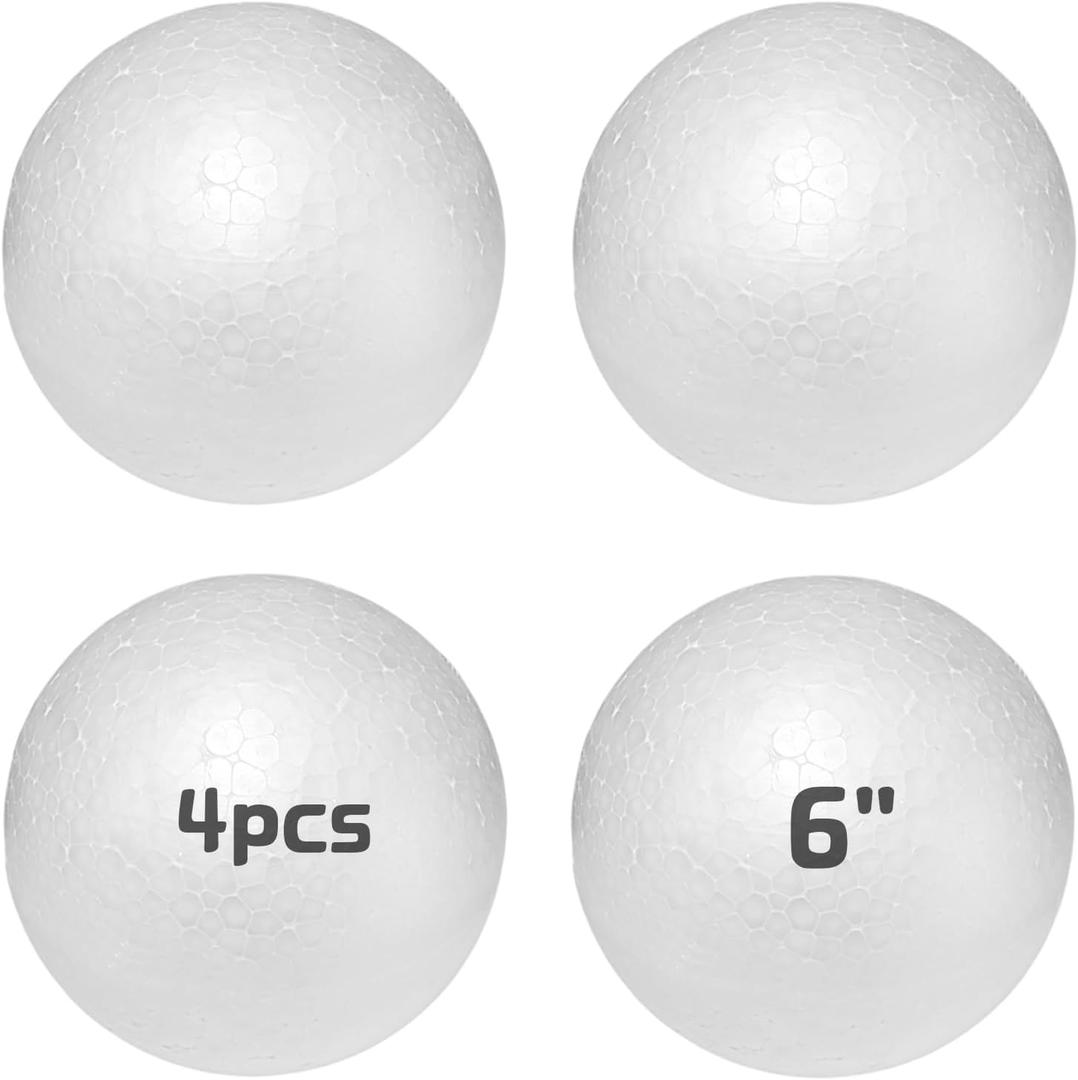 Large Styrofoam Balls 6 Inch,4PC White Foam Balls for Crafts, Giant Foam Balls Smooth Solid Round Balls for Arts and Craft Project as Christmas DIY Ornaments (Styrofoam Balls 6in-4pc)