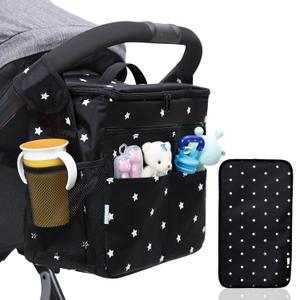Orzbow XL Stroller Organizer With Diaper Changing Pad, Waterproof Large Baby Diaper Bag, Stroller Caddy Organizer with Cup Holder & Shoulder Strap Used As Mom Handbag & Shoulder Bags & Backpack, Black