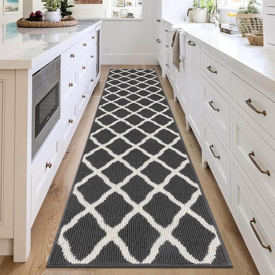 SHACOS Washable Kitchen Runner Rug 2x8 ft Long Rug Runner Non Slip Hallway Runner Rug Dirt Trapper Entryway Runner Indoor Floor Mat Carpet Runners, Dark Grey