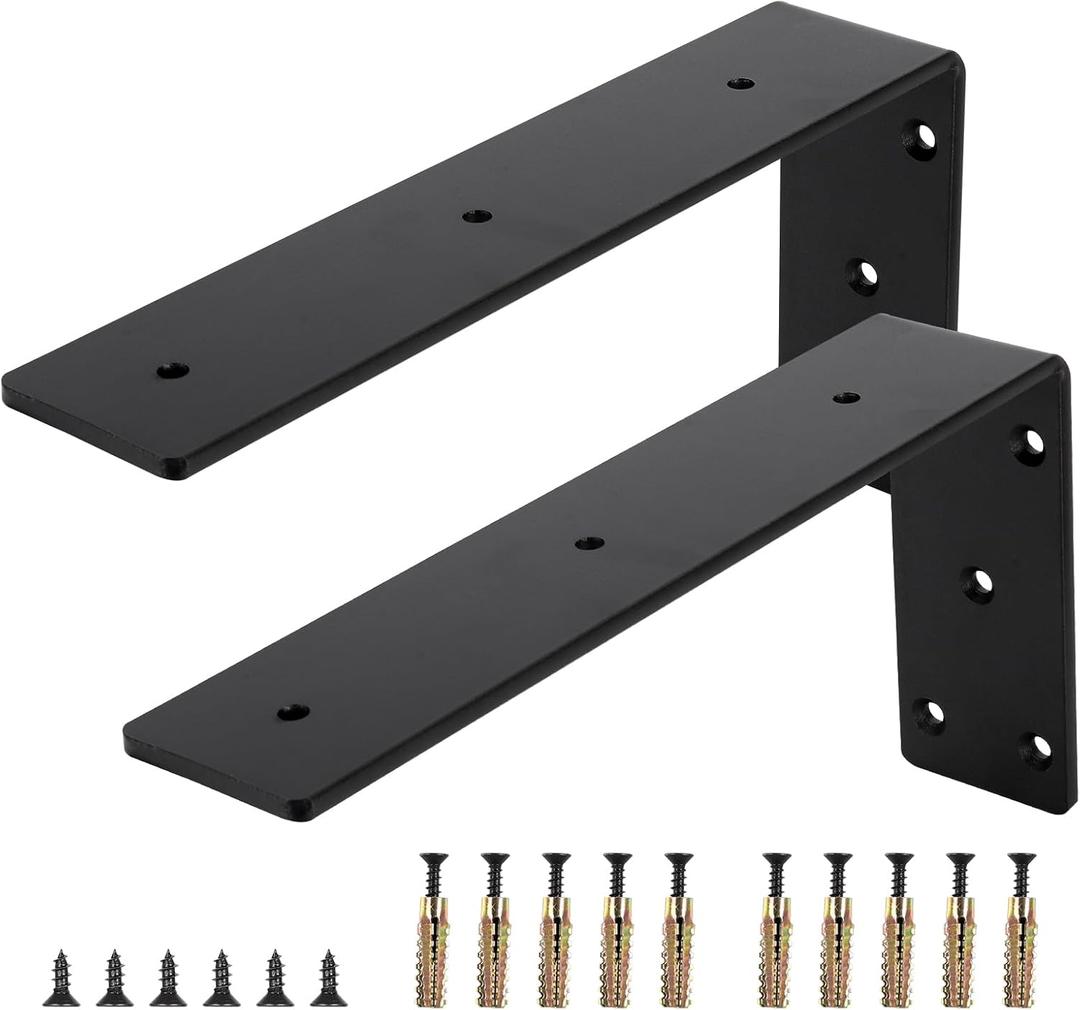2-Pack Countertop Support Brackets 8"x6"x2.5", Heavy Duty Steel L Metal Floating Hidden Shelf Bracket for Shelves, Quartz/Granite/Wood/Concrete/Laminate Countertops