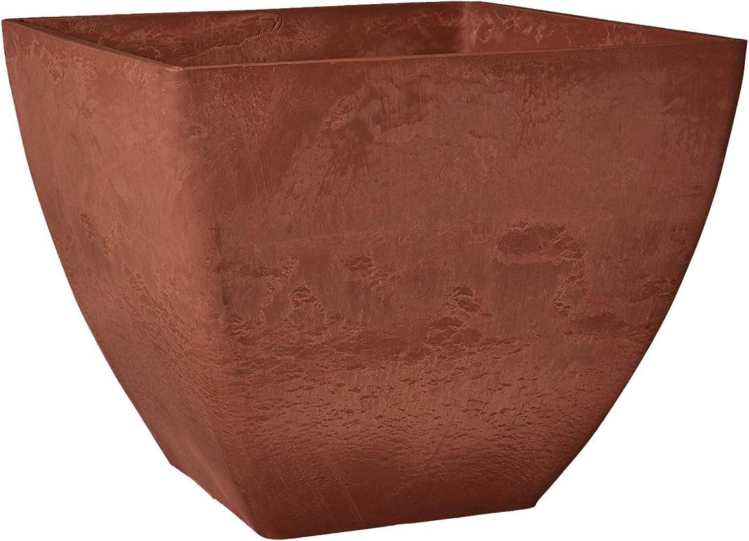 PSW Pot Collection FB40TC 16x13 inch Plastic/Stone/Wood Composite Square Planter No Drainage Hole (Drillable), Modern Indoor/Outer Pot for Flowers, Foliage, Fairy Gardens, Terra Cotta Color, 16 By 16 By 13-inches