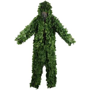 HYOUT Hooded Ghillie Suit Camo Suit Woodland Forest Military 3D Green Leafy Clothing Costume for Jungle Halloween Party (One Size)
