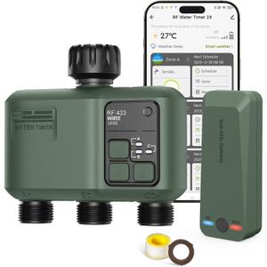 Smart Sprinkler Timer 3 Zone for Garden Hose, WiFi Water Timer with 984ft RF Range, Smart Lawn Watering System Irrigation Controller, APP/Voice Control, Rain Delay, Automatic/Manual Irrigation, 3 Outlet