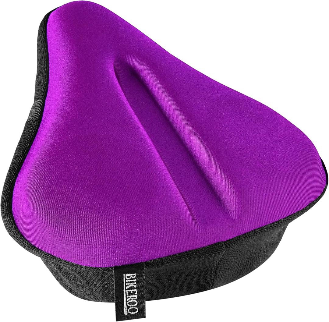 Bikeroo Comfort Bike Seat Cushion - Padded Gel Cover for Exercise, Mountain & Road Bikes, Universal Fit for Peloton & Stationary Bikes (Purple)