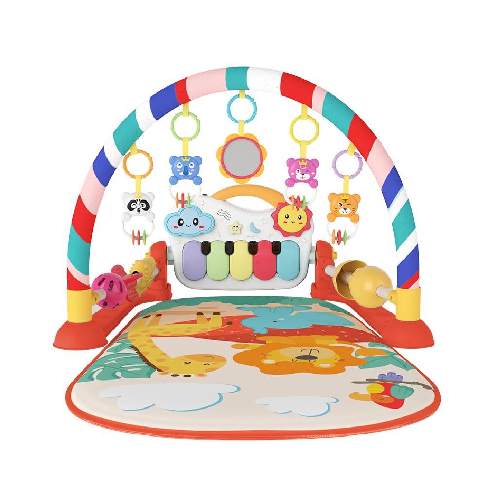 Eners Baby Gyms Play Mats Musical Activity Center Baby Piano Gym Mat Tummy Time Padded Mat for Newborn Toddler Infants(Red)